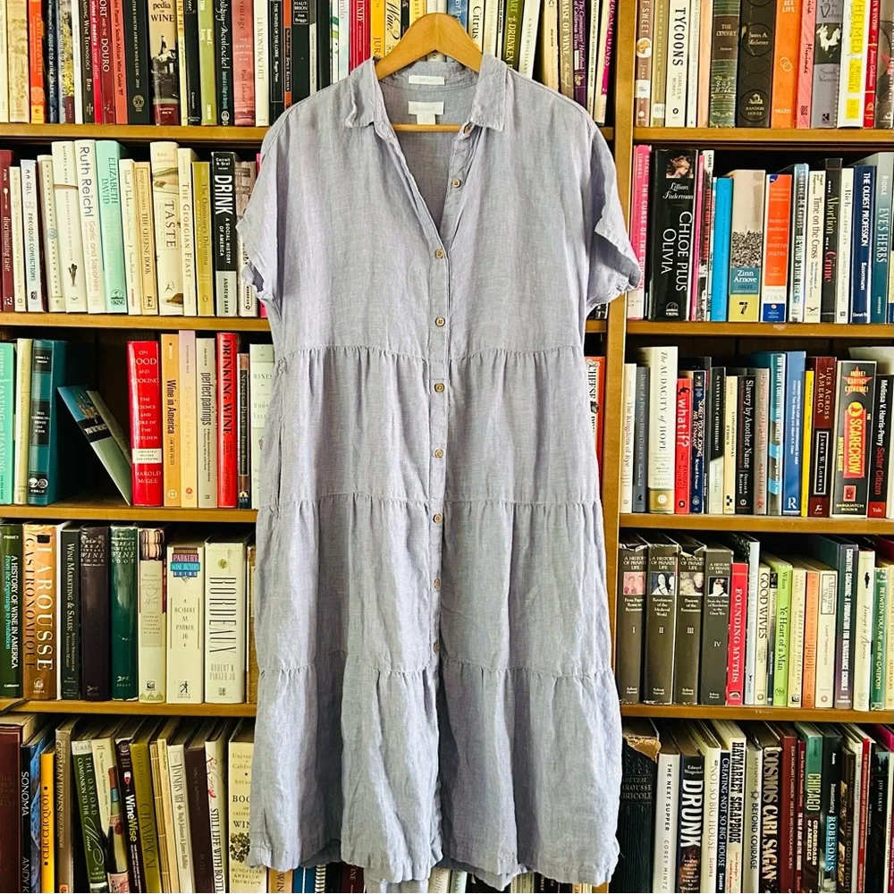 Cynthia Rowley 100% Linen Lavender Tiered A-line Button Down Shirt Dress, size M - Picture 1 of 10